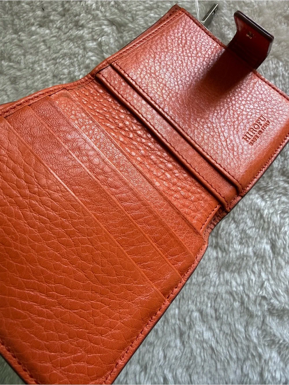 Hirofu made in Italy Orange Leather Women's Snap Wallet - Designer Embossed Logo
